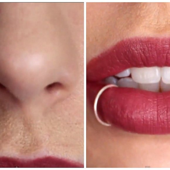 2 18k Plate Spring Clip-on Fake Nose Lip Earrings Body Jewelry Goth-No PAIN! NEW - Picture 5 of 5